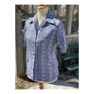 Vintage 70s Lady Manhattan Shirt Novelty Floral Sz 12